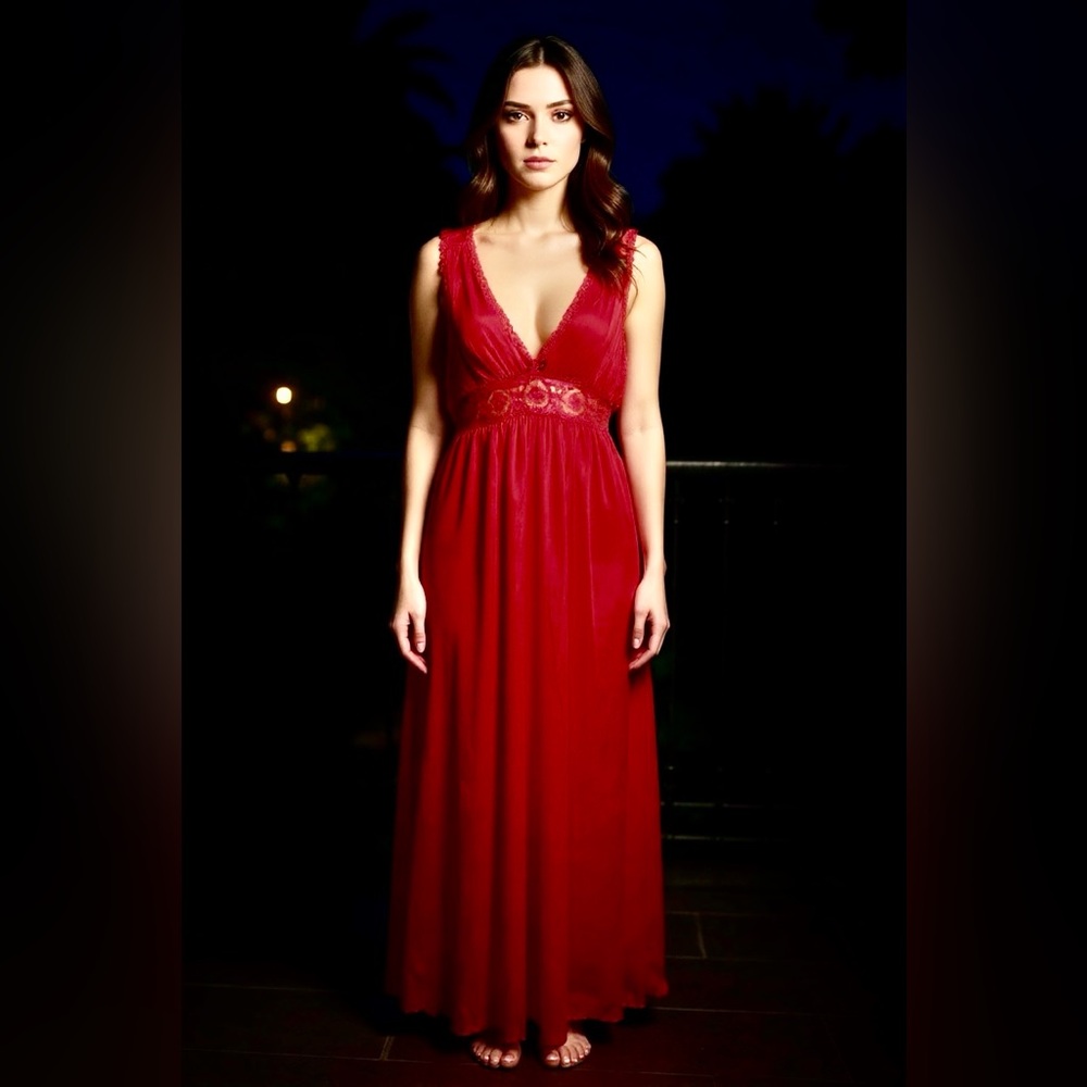 Womens Satin Nightgown Small Red Dress Elegant Dark Romantic Sleepwear Maxi Lace